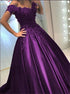 Off the Shoulder Ball Gowns Lace Backless Satin Prom Dresses LBQ0917